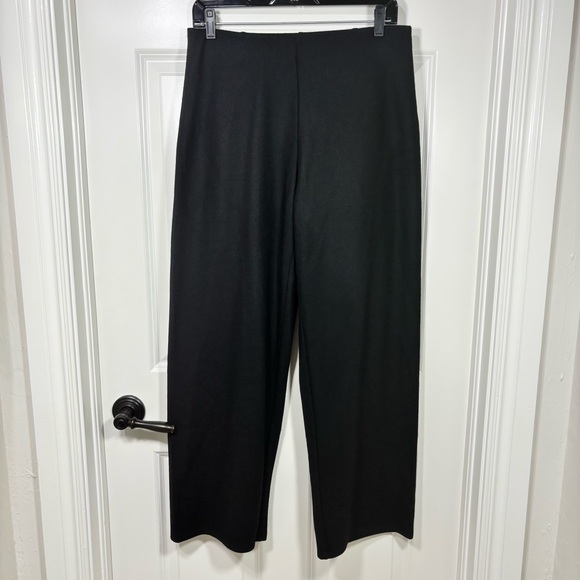 NWT Eileen Fisher Black Straight Wide Leg Pull-On Wool Pants Women’s M Petite